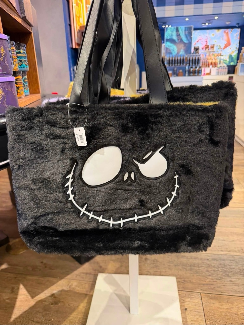 Black Faux Fur Tote with White Jack-O'-Face Detail Nightmare Before Christmas
